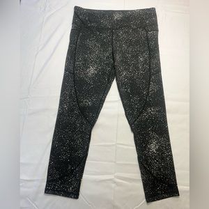 Zyia Active High Rise Cropped Leggings 16-18 Stretch Black Gray Splatter Pockets